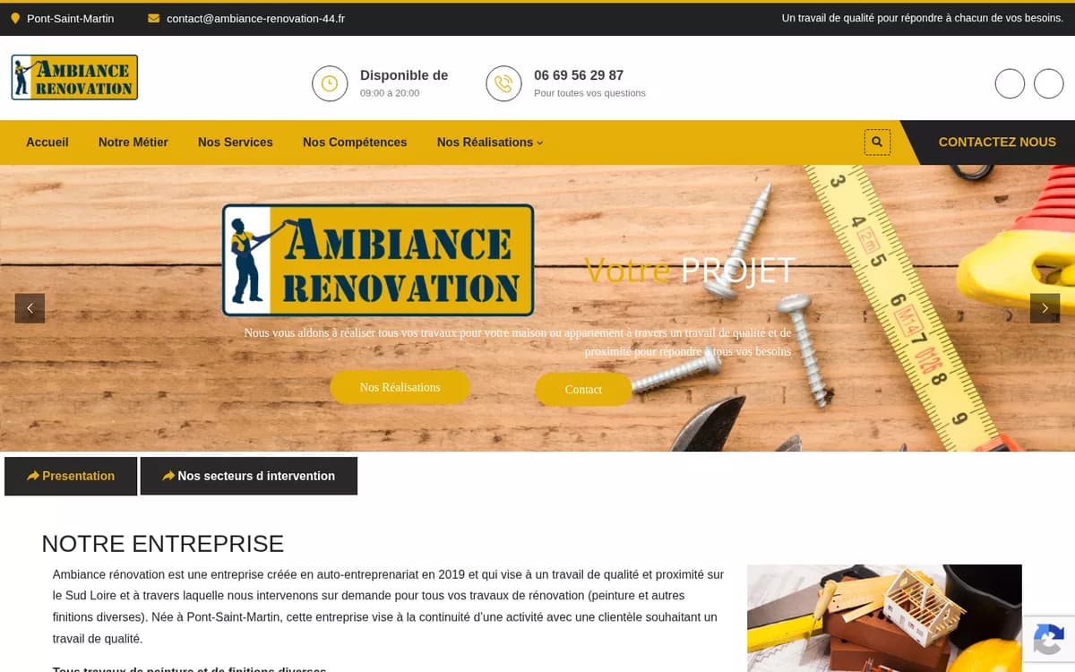 Page d’accueil du site Ambiance Rénovation 44