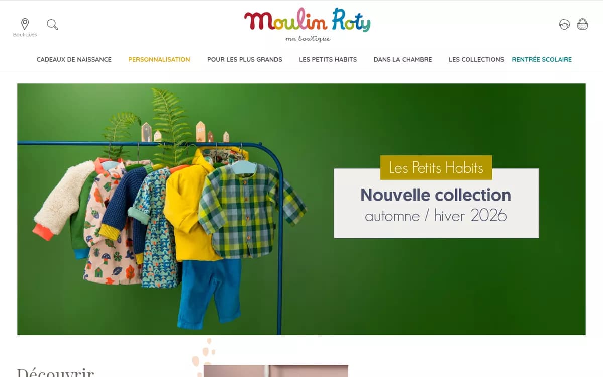 Page d’accueil de la boutique en ligne Moulin Roty Ma Boutique