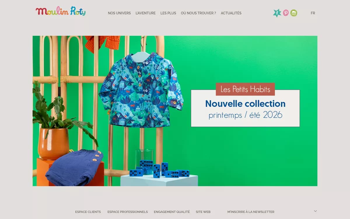 Page d’accueil du site Moulin Roty